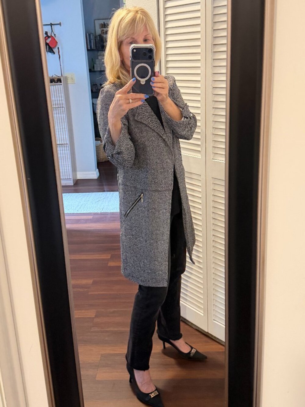 SOHO Lightweight Tweed Jacket Coat, Black and Grey, Size Small (S)